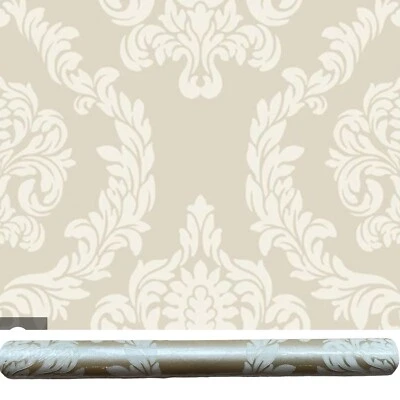 Candice Olson Aristocrat ND 7050 Gold White Textured Damask Wallpaper 1DR 27' - Image 1 of 4