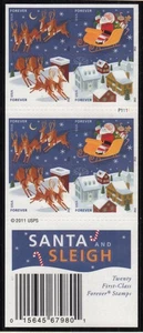 2012 Santa and Sleigh Sc 4715b booklet pane of 20 plate number P1111 - Picture 1 of 1