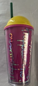 Starbucks Frappuccino Coffee Cup Pink Yellow Dome Lid 16oz 2014 Grande Retired! - Picture 1 of 14