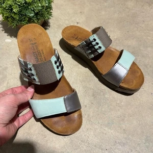 Naot Lena Leder-Slipper mit zwei Riemen Pantoletten Sandalen Größe 6 türkis blau grün Frühling - Bild 1 von 6