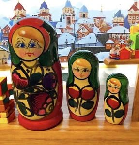 Handmade Polkhovski Maidan Nesting Doll 3pc Tallest 4" 100% Natural Linden Wood - Picture 1 of 5