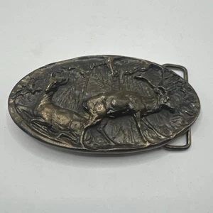 Vintage 1970's Adezy Deer and Buck Forrest Scene Bronze Belt Buckle Denver - Picture 1 of 7