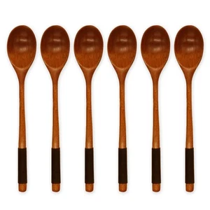 6 Pieces Wooden Spoons for Eating Muulaii Wood Soup Spoons Long Handle Spoon - Picture 1 of 7