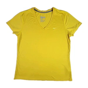 Nike Dri Fit V Neck Shirt Short Sleeve Regular Fit Womens Size XL Yellow - Picture 1 of 6