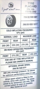 HSV Decal Tyre Placard Genuine for VE VF HSV 20" 255/35 R20 295/30 R20 - Picture 1 of 3