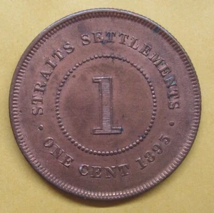 1895 Straits Settlements 1 Cent Cleaned Rare Take a Look - Picture 1 of 2