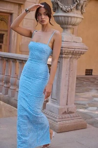 House of CB 'Eva' Maxikleid toskanisch blau bestickt Blumen S 8/10 4477 - Bild 1 von 11