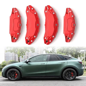 Red 4pcs/set Brake Caliper Covers for Tesla Model Y 2020-2024 Accessories - Picture 1 of 10