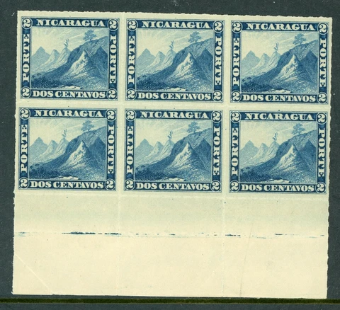 Nicaragua 1877 Momotombo 2¢ Roulette Block Original Mint V577 ⭐☀⭐☀⭐ Cover