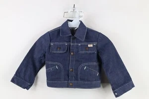 Vintage 60s 70s Boys Medium 4-5 Selvedge Denim Jean Trucker Jacket Blue USA - Picture 1 of 17