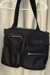 Kenneth Cole Reaction Shoulder Bag Shopper Tote BLACK Zipper Nylon VTG Large - Picture 1 of 6