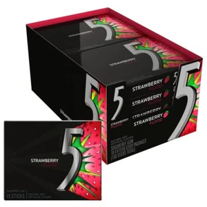 5 Gum Sour Strawberry Sugar Free Chewing Gum Bulk Pack 15 Stick Pack of 10 - Picture 1 of 6