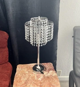 Holly Glam CHROME Acrylic Beads ShadeTable Lamp W/ Charging Station And USB Port - Picture 1 of 2