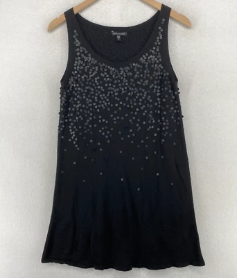 Vestido EILEEN FISHER S Lentejuelas Lana Merino Suéter Tejido Adorno Túnica Tanque Negro Foto 1 de 4
