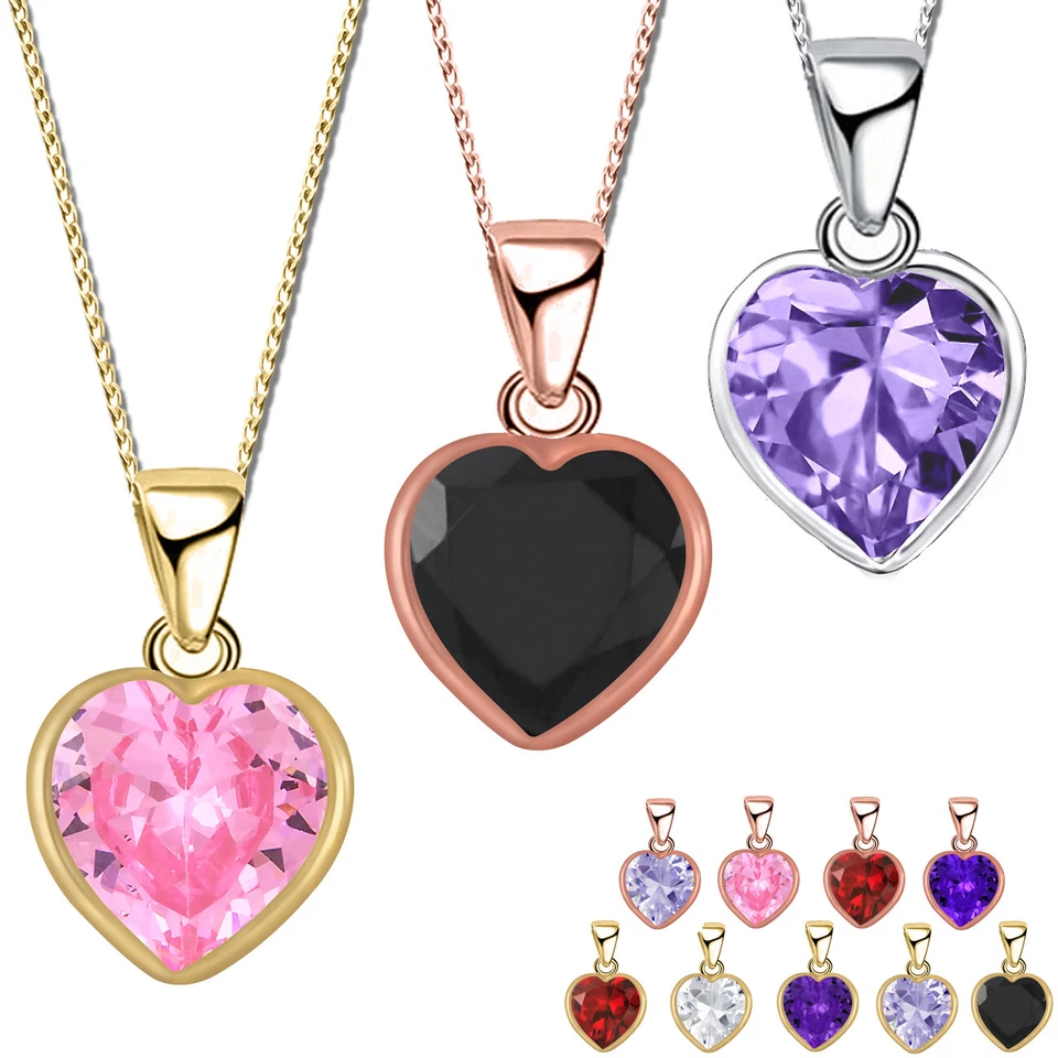 925er Silber Halskette mit Anhänger Kristall Zirkonia Herz für Mädchen Damen - Bild 1 von 1