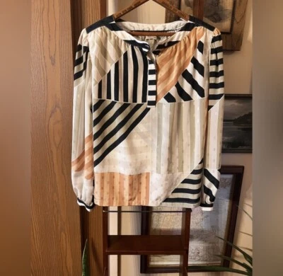 Vintage Liz Claiborne Button Up Shirt Top Blouse Geometric Pattern 80s Size 4 M - Image 1 of 4