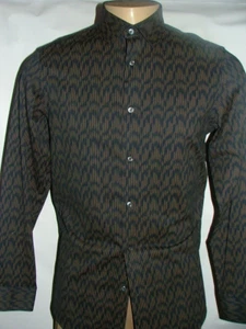 NEW WOT BUGATCHI UOMO CASUAL SHIRT SIZE M COTTON SPANDEX BLUE BROWN #565 - Picture 1 of 6