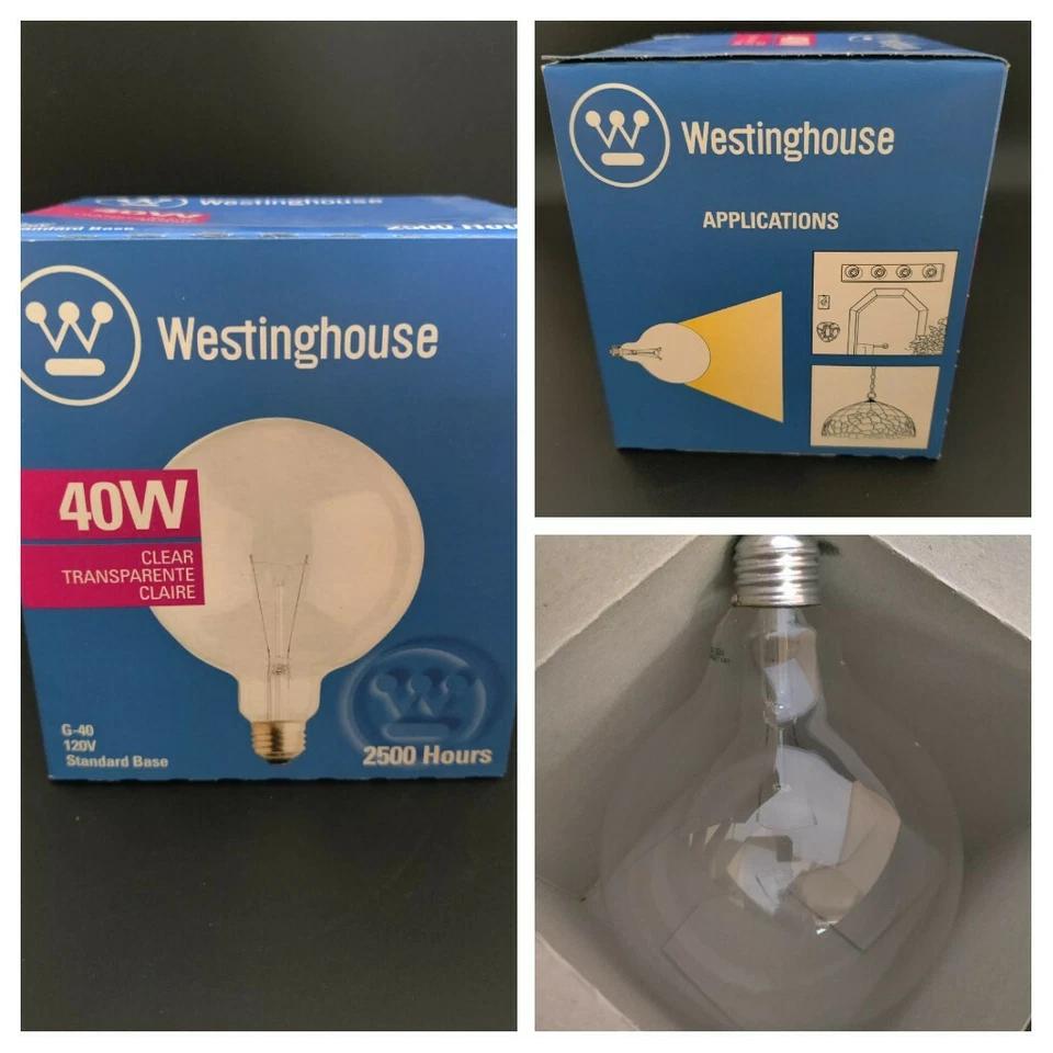 NEW 5" G40 Globe Light Bulb - CLEAR - Medium Base 40W 120V Westinghouse #03101 - Image 1 of 4
