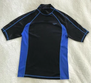 SPEEDO BOYS BLACK-BLUE SWIM TOP SHIRT SIZE SMALL              -            A9/20 - Picture 1 of 5