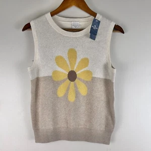 Abercrombie Kids Vest Girls 15/16 Beige Daisy Flower Casual Cozy Cottagecore NWT - Picture 1 of 9