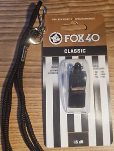 Fox 40 Classic Safety Black Whistle 115 dB Pealess Whistle New W Lanyard NBA NFL - Picture 1 of 9