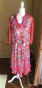 RARO ABITO VINTAGE DIANE FRES/FREIS GEORGETTE CAMICETTA CON VOLANT TOP GONNA - Foto 1 di 6