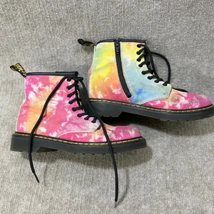 Dr Martens 1460 Tie Dye Suede Combat Boots Side Zip Yellow Stitch Girls Sz 2 - Picture 1 of 8