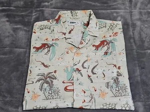 Camisa de campamento Wellen Huckberry verde estuco retro con botones en la selva talla grande - Imagen 1 de 15
