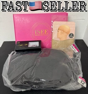 ISEE 12" Water Wave Echthaar Perücke Kleberlos Lace Front Natur Schwarz - Bild 1 von 8