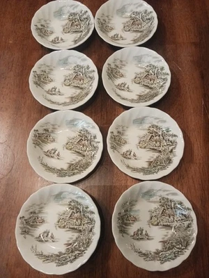 Johnson Bros Brothers Happy England 8 Sorbet Bowls Country Cottage Horse Scene - Image 1 of 4