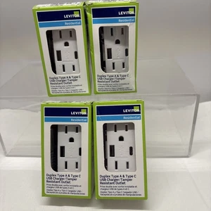 4 X Leviton T5633 W 15 Amp Tipo A y C Cargador USB Resistente a Manipulaciones SALIDA (B26 - Imagen 1 de 7