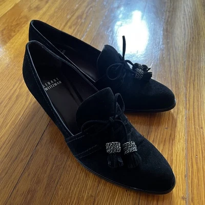 Mocasines Stuart Weitzman 6.5 M Gamuza Negra Tacón Bloque 2.5" España Foto 1 de 4