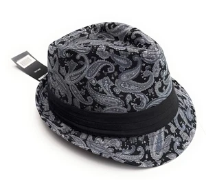 Para hombres Paisley Fedora Sombrero Negro Gris Estampado Vestido Trilby con Banda Negra Nuevo - Imagen 1 de 5