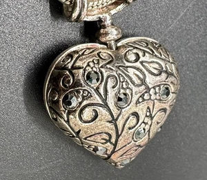 Silver Tone Brighton Heart Rhinestone NECKLACE With PENDANT Chunky - Picture 1 of 20