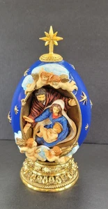 Franklin Mint House Of Faberge The Nativity Egg Blue Enamel Gold Pedestal  - Picture 1 of 7