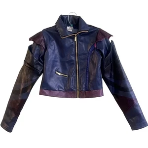 Disney Descendants 3 Youth Faux Leather Zip Jacket Blue Motorcycle Bomber Large - Picture 1 of 7