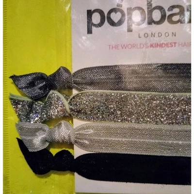 Popband Silver Gray Lace Shiny Glitter Hair Tie Accessories Head Band Pack Black - Image 1 of 4