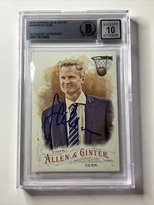 Steve Kerr Signed 2016 Topps Allen & Ginter #160 BAS Auto Grade 10 Warriors - Image 1 of 2