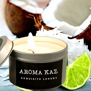 Coconut & Lime Scented Tin Candles Hand Poured Vegan Friendly Eco Soy Wax - Picture 1 of 10