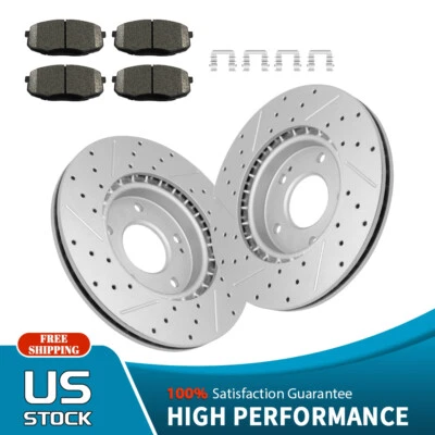 Rotores delanteros perforados y ranurados + pastillas de freno de cerámica para Kia Soul 2014 2015 2016 Foto 1 de 4