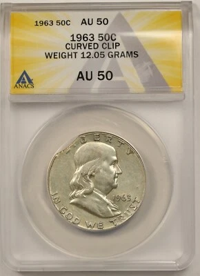 1963 50C ANACS AU 50 (Curved Clip Weight 12.05 grams) Franklin Half Dollar - Image 1 of 4