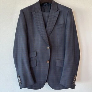 Gucci Italy Men’s Dark Blue Check Pattern Suit 46R (EU) 36R (US) Peak Lapel - Picture 1 of 17