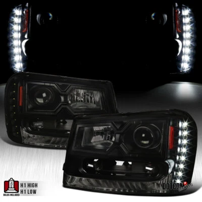 Fit 2002-2009 Chevy Trailblazer LED Strip Projector Headlights Assembly Smoke - Image 1 of 4