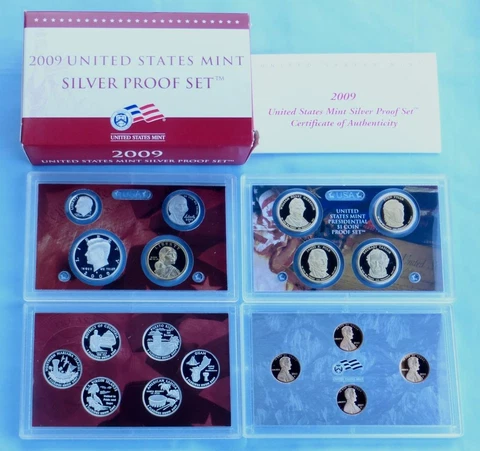 2009 S U.S. Mint SILVER Proof Set with Box, OGP, COA, 18 Silver PR Coins, Nice Cover
