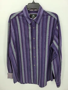 Bugatchi Shirt Mens Large Purple Stripe Long Sleeve Button Up Flip Cuff Preppy - Picture 1 of 11