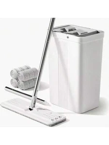 With Wringer Set, White Flat Squeeze Mop Bucket Set For Floor - Picture 1 of 6