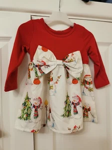NEU MIT ETIKETT BABY WEIHNACHTSKLEID ALTER 12-18 MONATE rot Schneemann neu - Bild 1 von 2