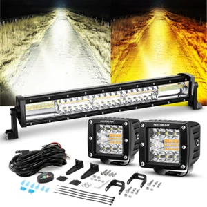 Barra de luz LED Auxbeam 22"+3" 6 modos estroboscópico 2 colores punto de inundación combo niebla+arnés - Imagen 1 de 12