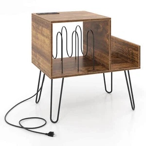 Record Player Stand, Turntable Stand w/ Built-in Charging Station Metal Legs - Picture 1 of 10
