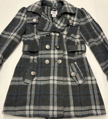 Worthington Pea Coat Womens Small Gray & Blue Plaid Classy Formal Casual Coat - Image 1 of 4